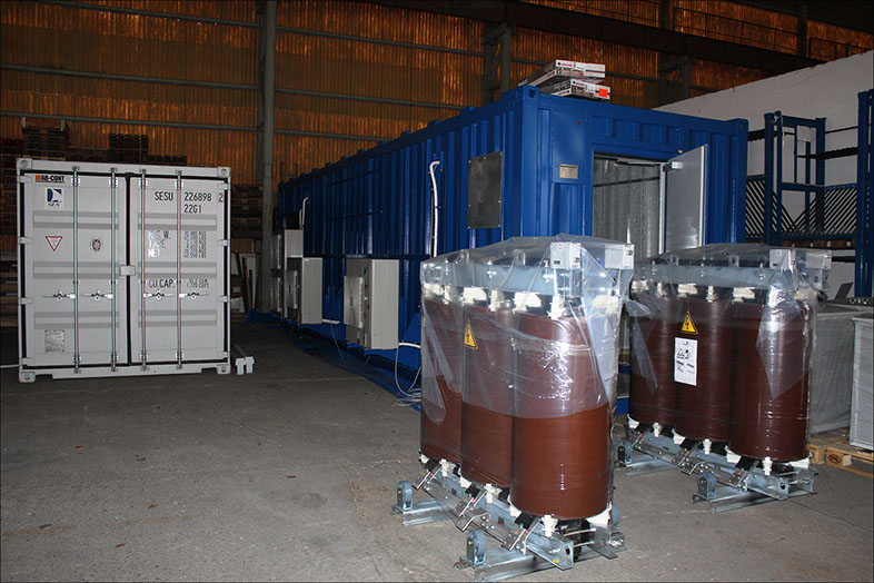 Container substation with transformers ready for installation